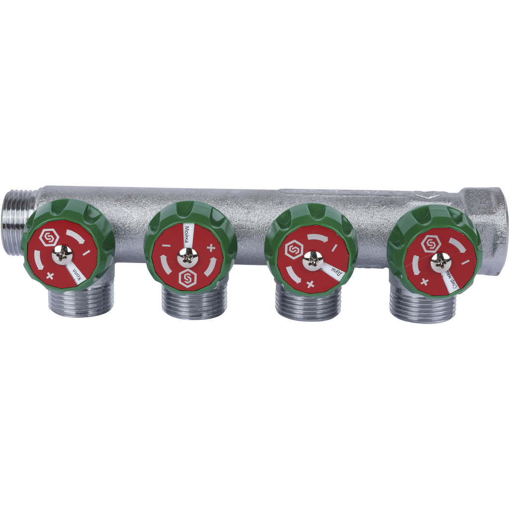 STOUT Коллектор регулирующий хром. 3/4", 4 отвода 3/4"ЕК