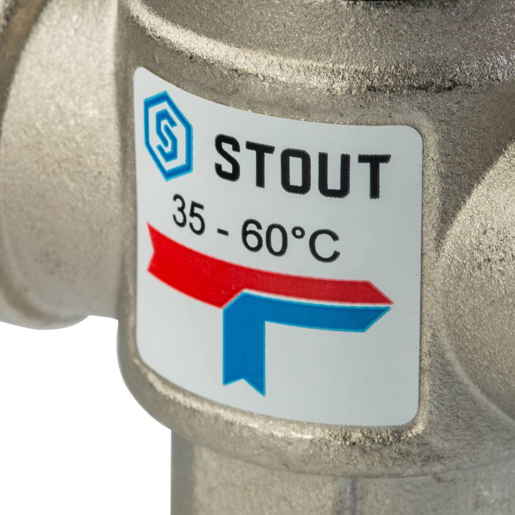 STOUT Термостатический смесительный клапан для систем отопления и ГВС 3/4" ВР 35-60°С KV 1,6