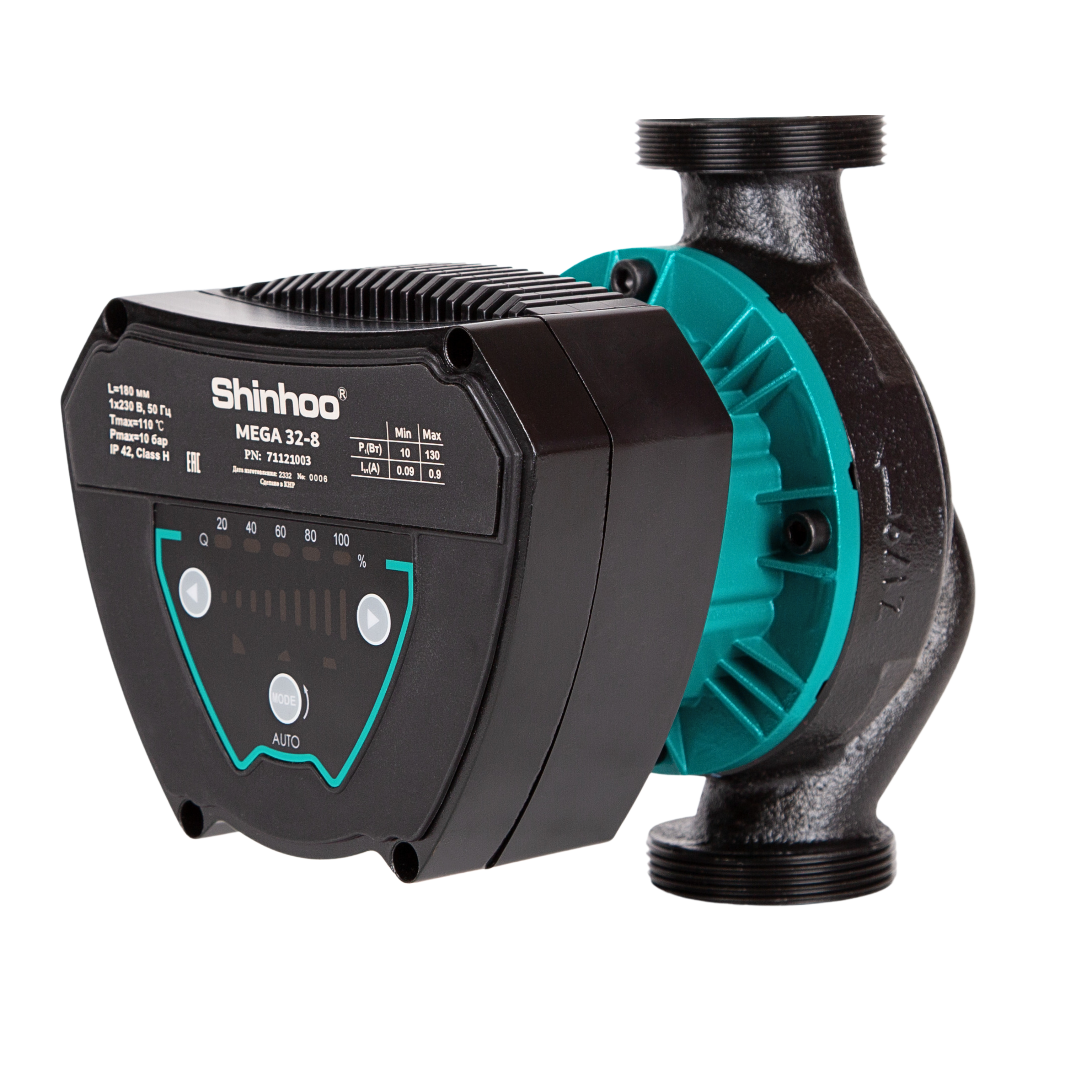 Насос циркуляционный энергоэффективный Shinhoo MEGA 32-8 с гайками