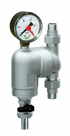 Фильтр FAR 100мкм, с манометром, Max: 95 °C, 25 бар. поворотное соединение 1/2" НР
