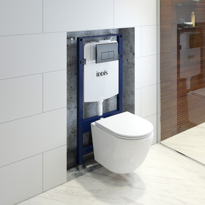 Комплект Iddis 3в1: подвесной унитаз Blanco Q, инсталляция Profix и черная клавиша смыва