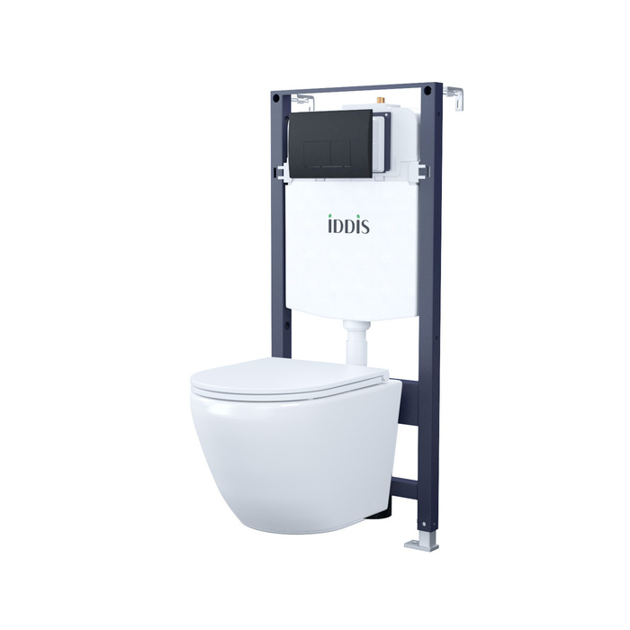Комплект Iddis 3в1: подвесной унитаз Blanco Q, инсталляция Profix и черная клавиша смыва