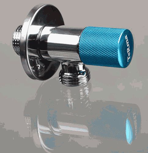 Кран угловой хромированный Terma 1/2" н/н керамический затвор (ручка круглая Blue)