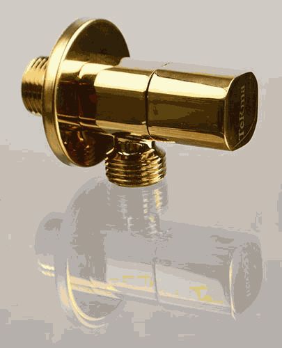Кран угловой хромированный Terma 1/2" н/н керамический затвор (ручка квадратная Gold)