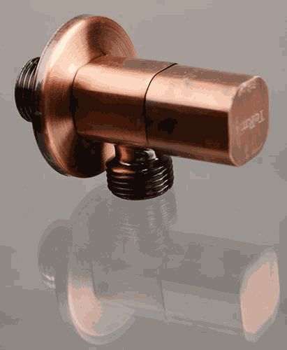 Кран угловой Terma 1/2" н/н керамический затвор (ручка квадратная Red bronze)