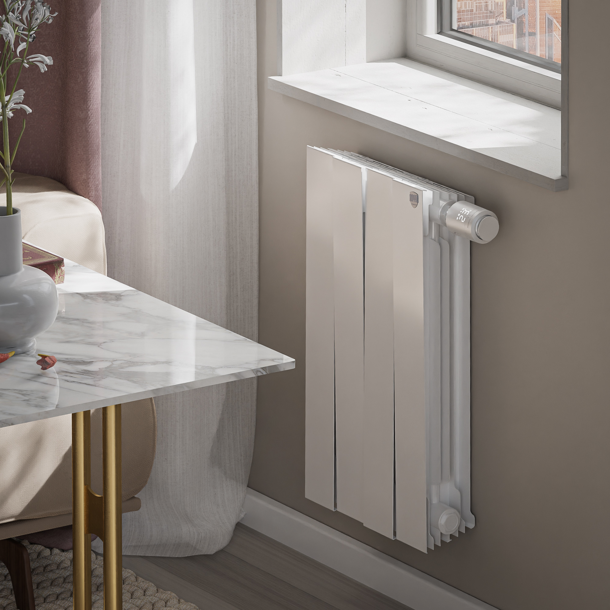 Дизайн-радиатор бимет. Royal Thermo PianoForte Белый VR 500 x 100 4 секц. (нижн. подкл.)