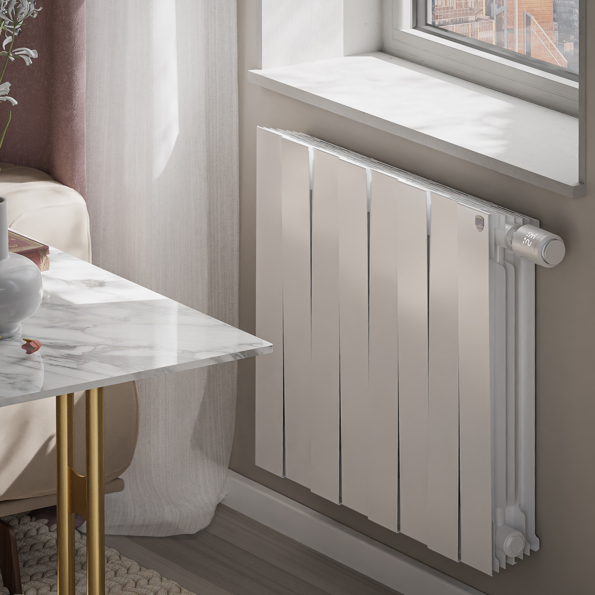 Дизайн-радиатор бимет. Royal Thermo PianoForte Белый VR 500 x 100 8 секц. (нижн. подкл.)