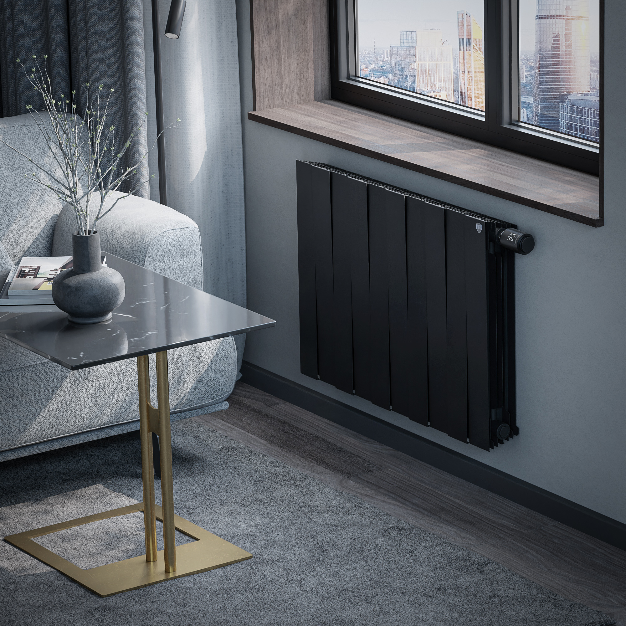 Дизайн-радиатор бимет. Royal Thermo PianoForte Чёрный VR 500 x 100 10 секц. (нижн. подкл.)