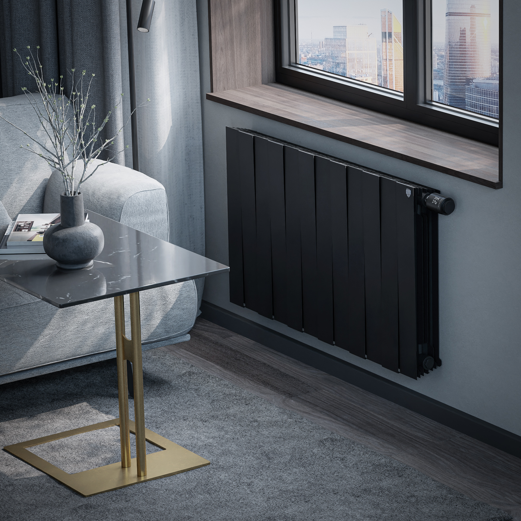 Дизайн-радиатор бимет. Royal Thermo PianoForte Чёрный VR 500 x 100 12 секц. (нижн. подкл.)
