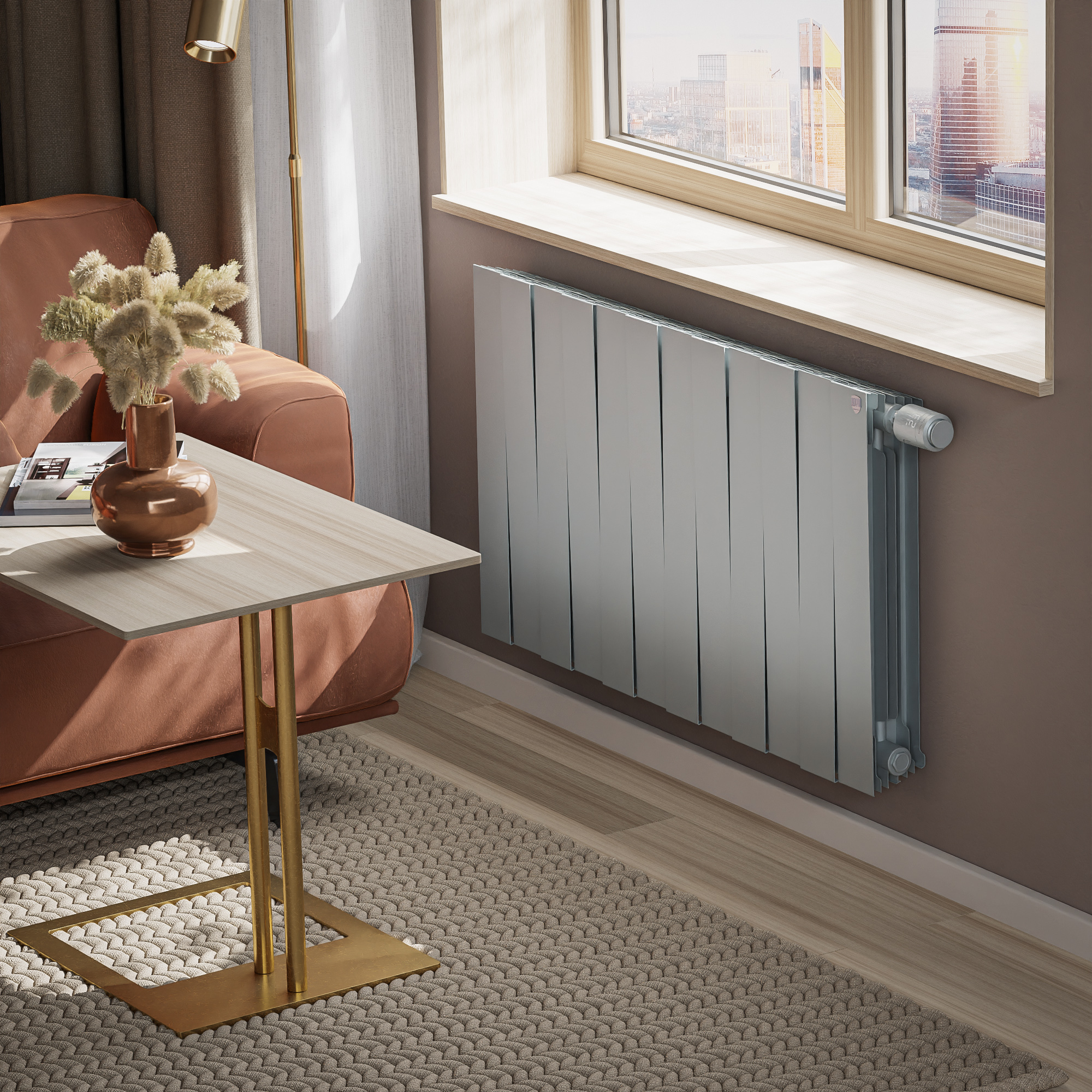 Дизайн-радиатор бимет. Royal Thermo PianoForte Серебристый VR 500 x 100 12 секц. (нижн. подкл.)