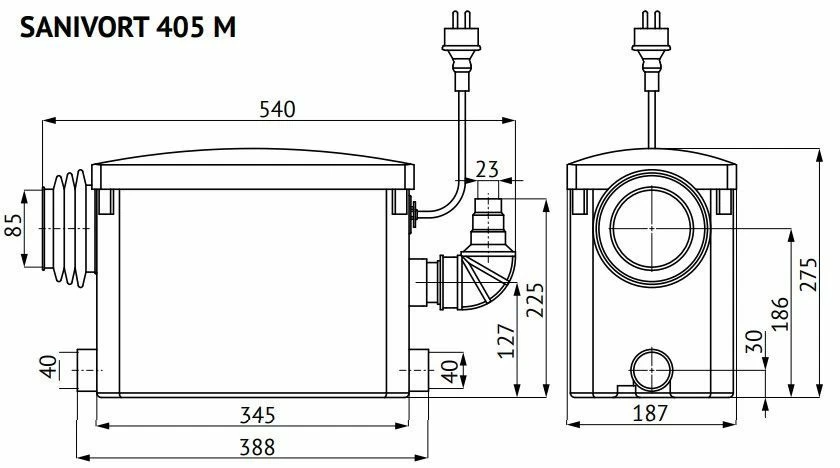 Канализационная насосная станция Unipump SANIVORT 405 M напор 8м (бок. вход)