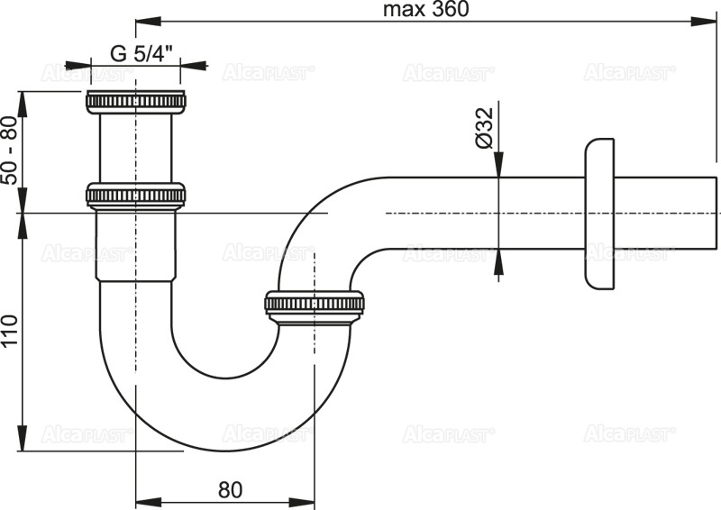 Сифон прямоточный латунь 1.1/4*32 хром. A432 ALCAPLAST Alcadrain