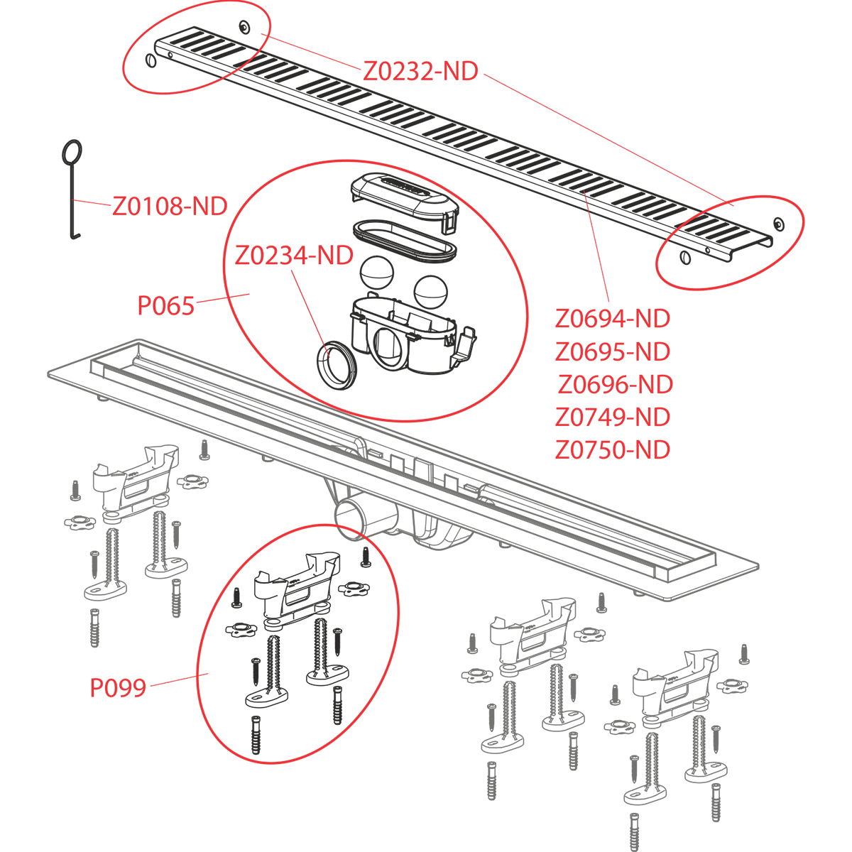 Канал дренажный ALCAPLAST Alcadrain 750*60 д.40мм APZ10-750 (решетка Simple Line в компл.)