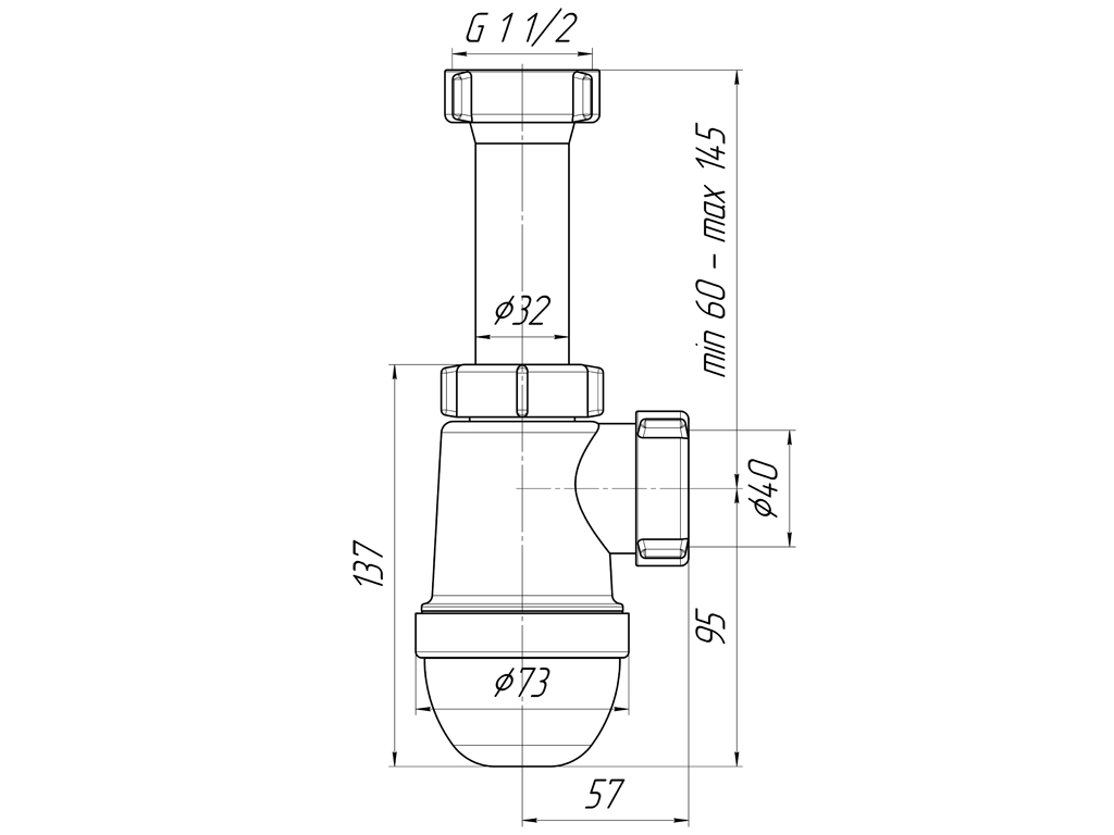 Сифон Ани 1 1/2"* 40 без выпуска