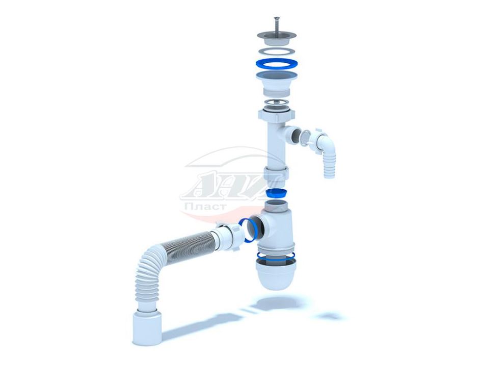 Сифон Ани 1 1/4"*40 с отводом с/м с гибкой трубой 40х50, винт 100
