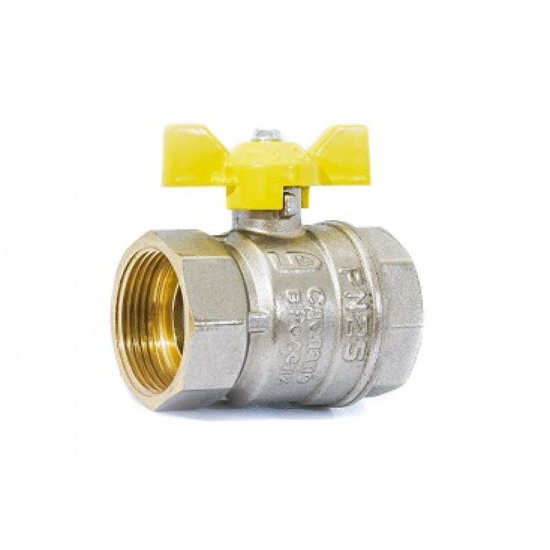 Кран шаровой газовый 1 1/4" в-в бабочка LD Pride GAS Ру25 Tmax=80